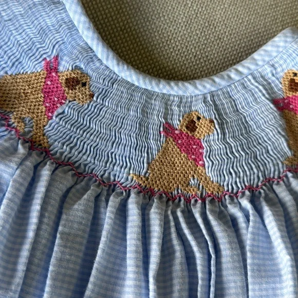 Southern Sunshine Puppy Dog Smocked Plaid Ruffle Dress - Picture 2 of 5